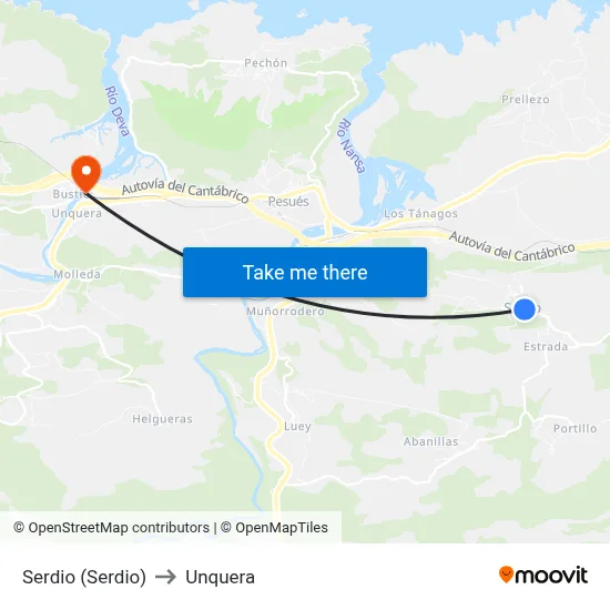 Serdio (Serdio) to Unquera map
