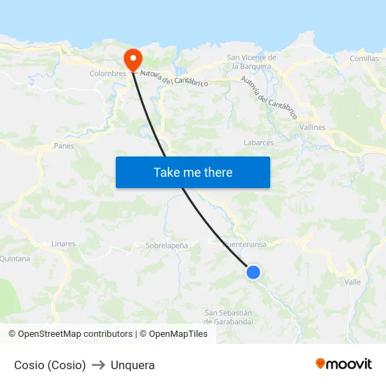 Cosio (Cosio) to Unquera map