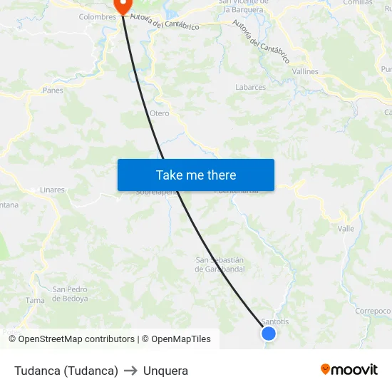 Tudanca (Tudanca) to Unquera map
