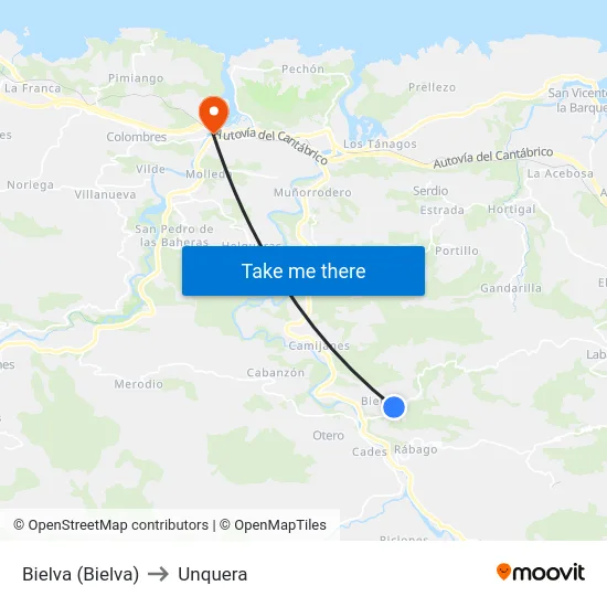 Bielva (Bielva) to Unquera map