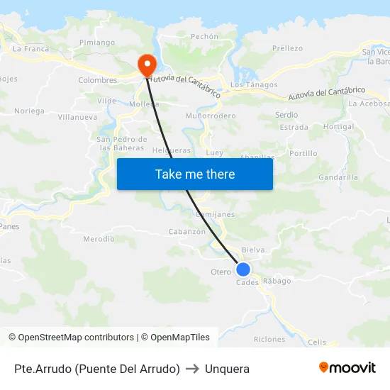 Pte.Arrudo (Puente Del Arrudo) to Unquera map