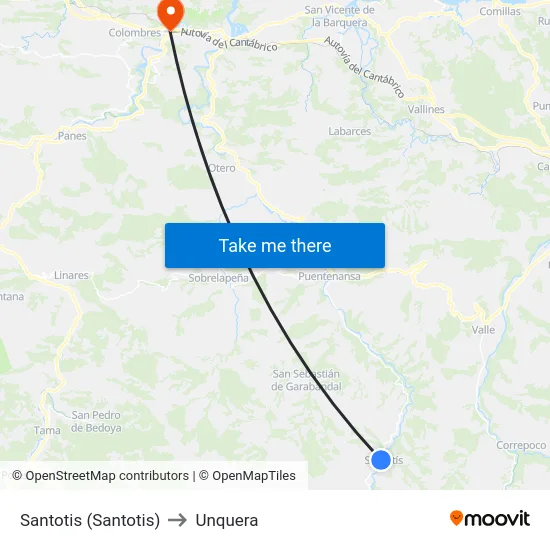Santotis (Santotis) to Unquera map