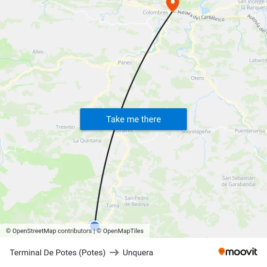 Terminal De Potes (Potes) to Unquera map