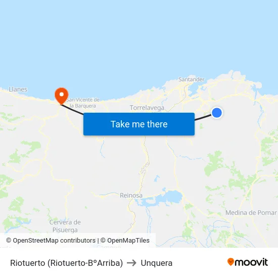 Riotuerto (Riotuerto-BºArriba) to Unquera map