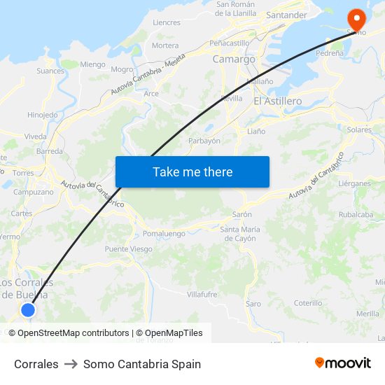 Corrales to Somo Cantabria Spain map