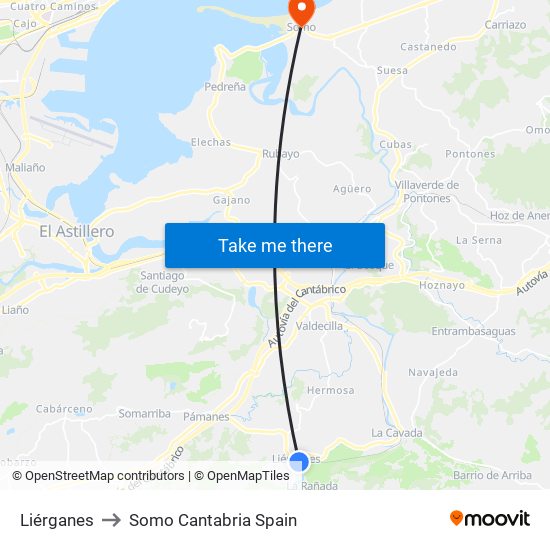 Liérganes to Somo Cantabria Spain map