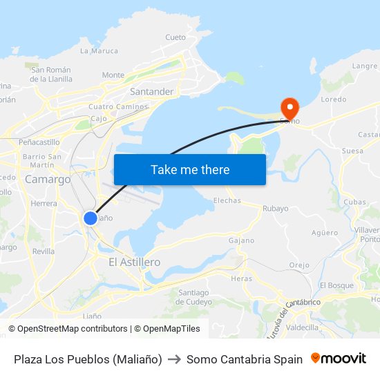 Plaza Los Pueblos (Maliaño) to Somo Cantabria Spain map