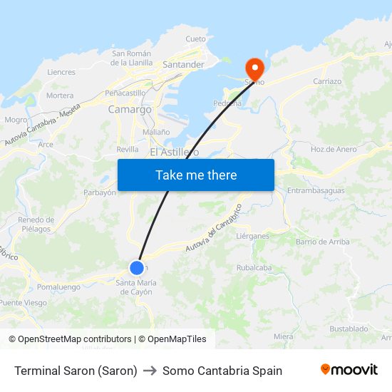 Terminal Saron (Saron) to Somo Cantabria Spain map