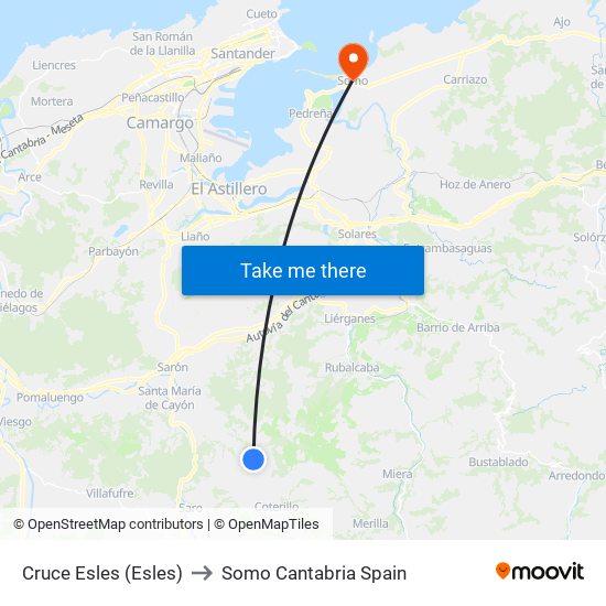 Cruce Esles (Esles) to Somo Cantabria Spain map