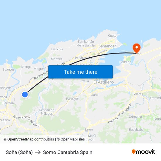Soña (Soña) to Somo Cantabria Spain map
