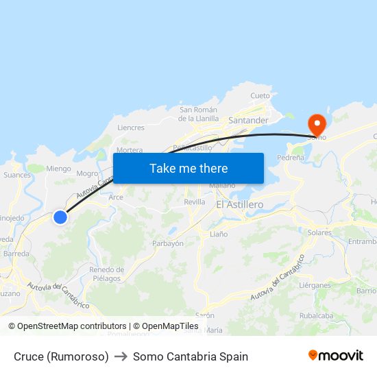 Cruce (Rumoroso) to Somo Cantabria Spain map