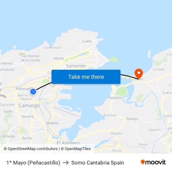 1º Mayo (Peñacastillo) to Somo Cantabria Spain map