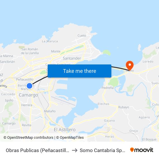 Obras Publicas (Peñacastillo) to Somo Cantabria Spain map