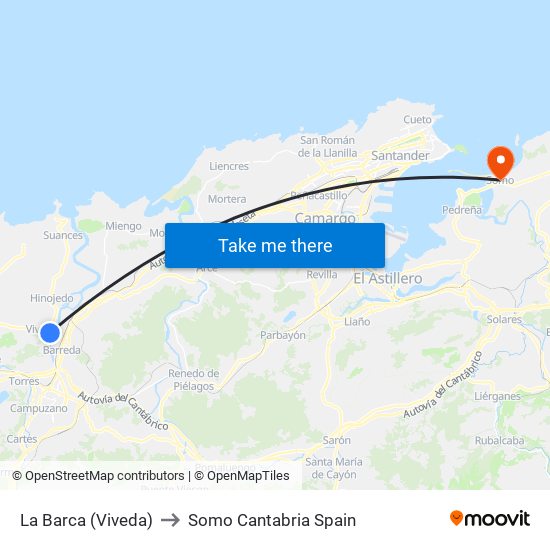 La Barca (Viveda) to Somo Cantabria Spain map