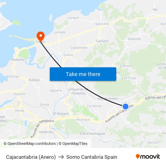 Cajacantabria (Anero) to Somo Cantabria Spain map