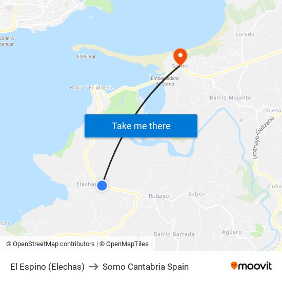 El Espino (Elechas) to Somo Cantabria Spain map