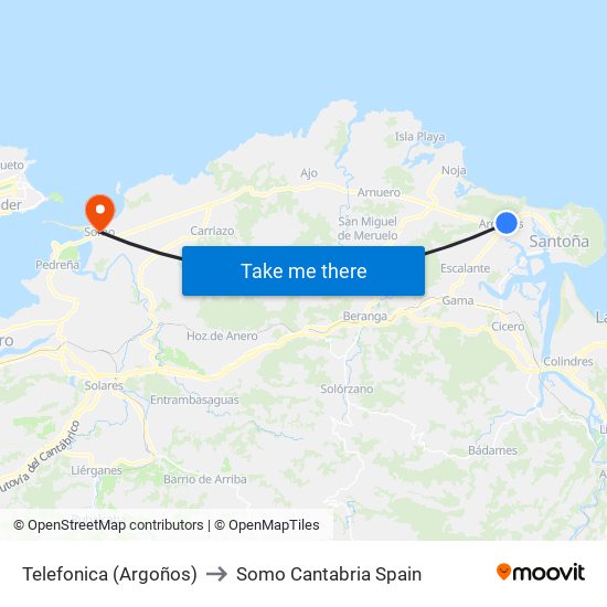 Telefonica (Argoños) to Somo Cantabria Spain map