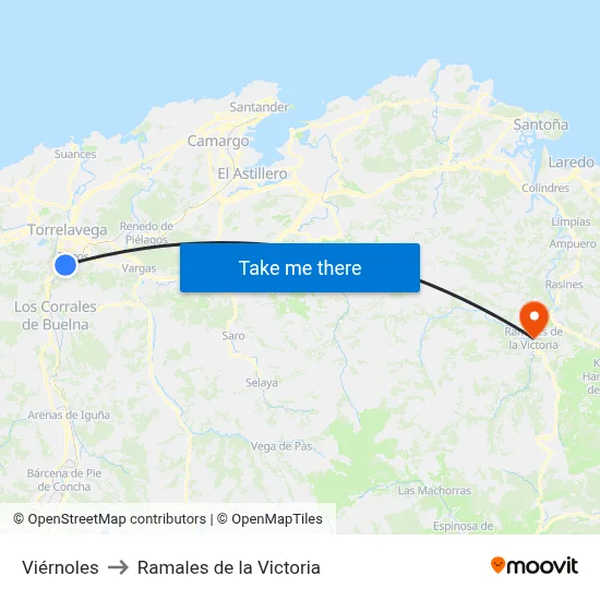 Viérnoles to Ramales de la Victoria map