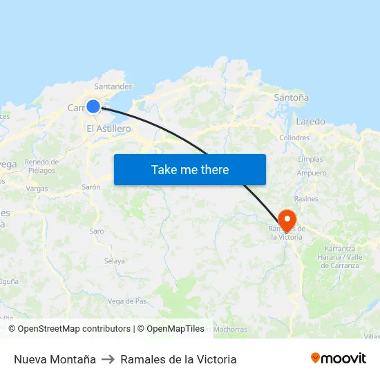 Nueva Montaña to Ramales de la Victoria map