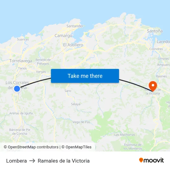 Lombera to Ramales de la Victoria map