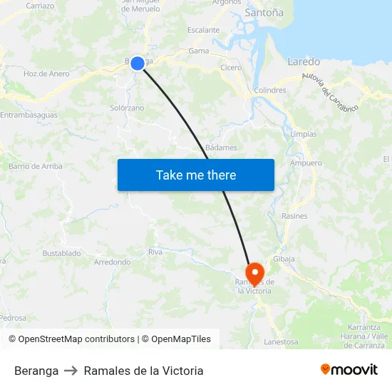 Beranga to Ramales de la Victoria map