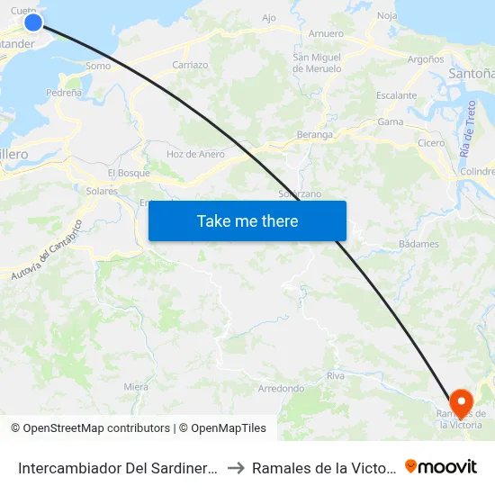 Intercambiador Del Sardinero 1 to Ramales de la Victoria map