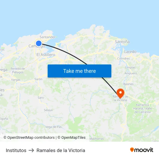 Institutos to Ramales de la Victoria map