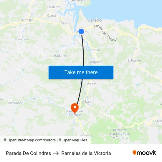 Parada De Colindres to Ramales de la Victoria map