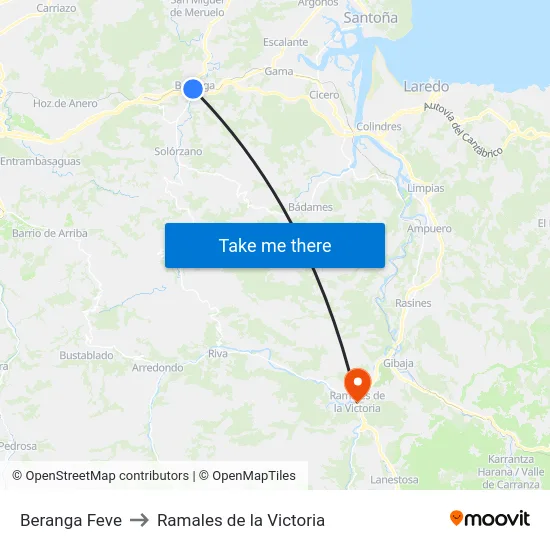 Beranga Feve to Ramales de la Victoria map
