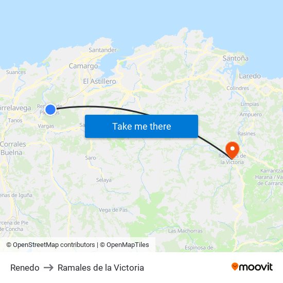Renedo to Ramales de la Victoria map