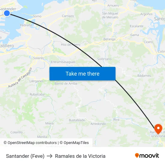 Santander (Feve) to Ramales de la Victoria map