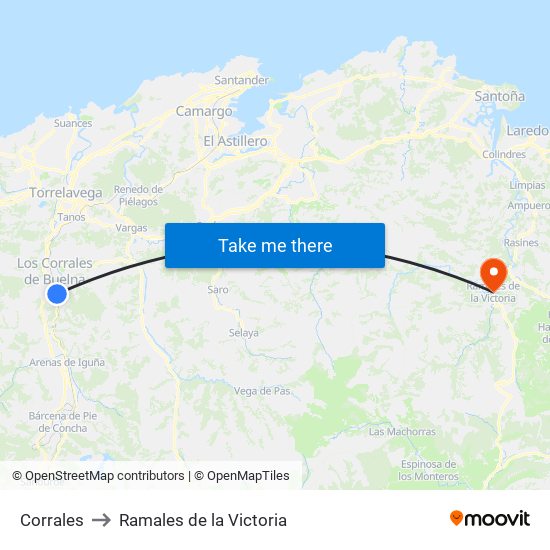 Corrales to Ramales de la Victoria map