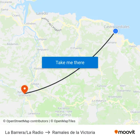 La Barrera/La Radio to Ramales de la Victoria map