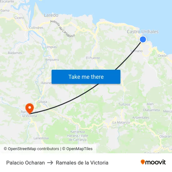 Palacio Ocharan to Ramales de la Victoria map