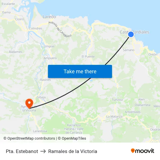 Pta. Estebanot to Ramales de la Victoria map
