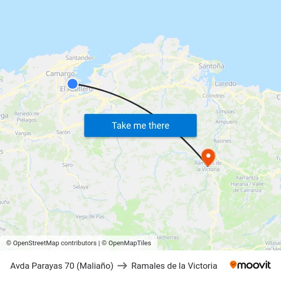 Avda Parayas 70 (Maliaño) to Ramales de la Victoria map