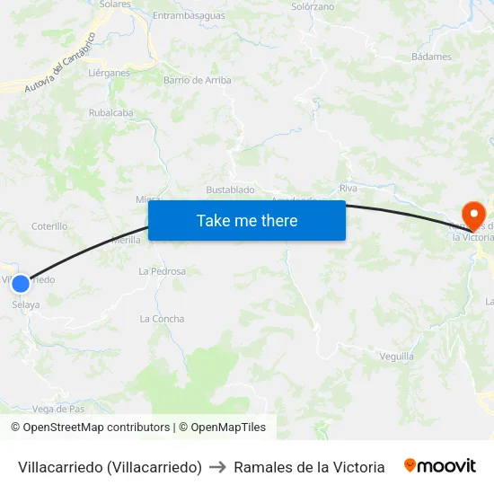 Villacarriedo (Villacarriedo) to Ramales de la Victoria map