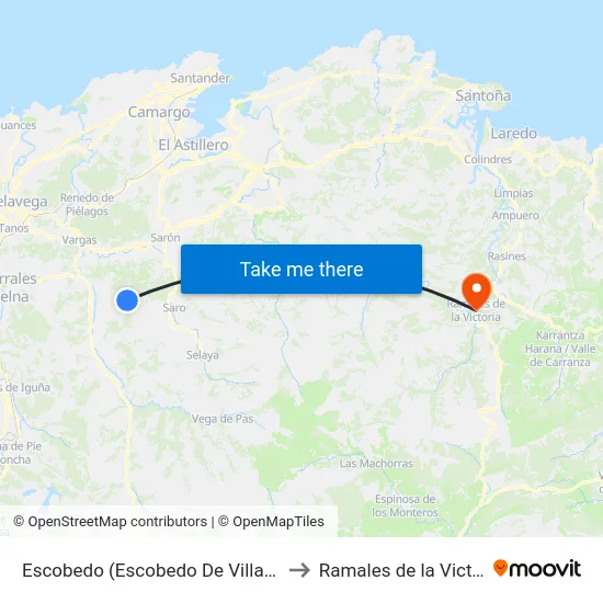 Escobedo (Escobedo De Villafufre) to Ramales de la Victoria map