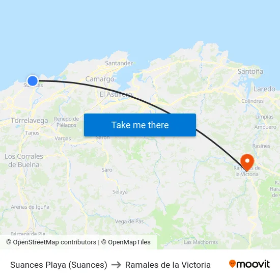 Suances Playa (Suances) to Ramales de la Victoria map