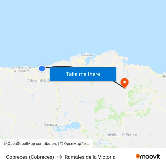 Cobreces (Cobreces) to Ramales de la Victoria map