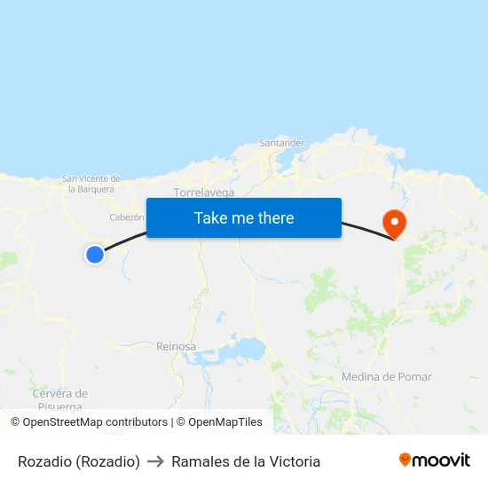 Rozadio (Rozadio) to Ramales de la Victoria map