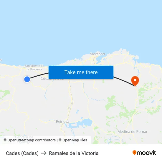 Cades (Cades) to Ramales de la Victoria map