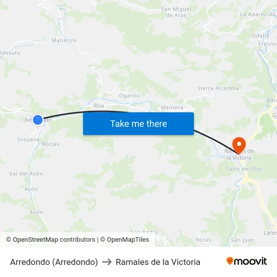 Arredondo (Arredondo) to Ramales de la Victoria map
