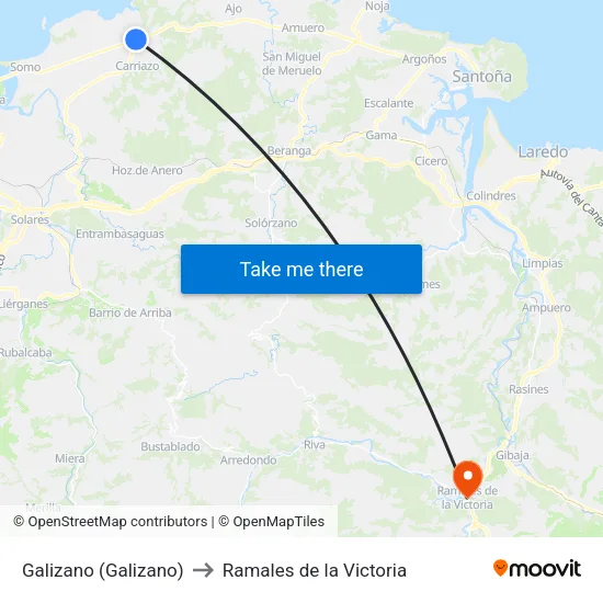 Galizano (Galizano) to Ramales de la Victoria map