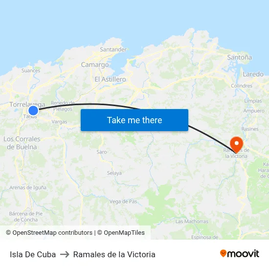 Isla De Cuba to Ramales de la Victoria map