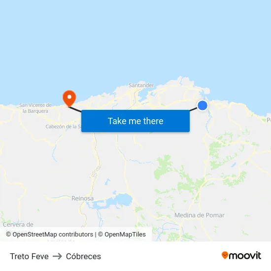 Treto Feve to Cóbreces map