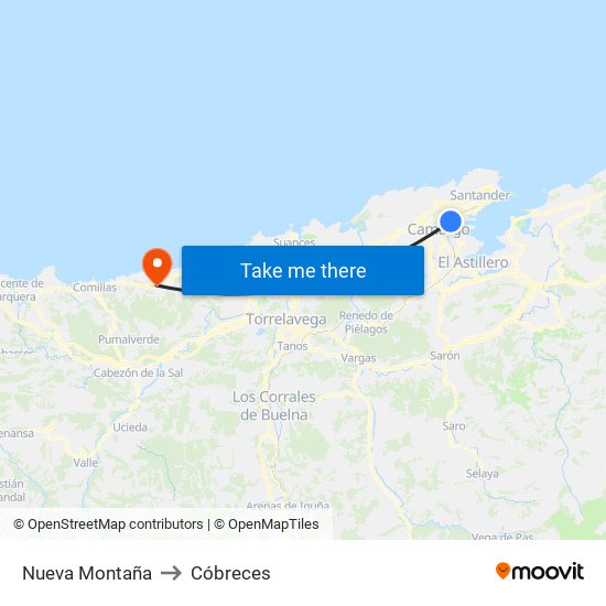 Nueva Montaña to Cóbreces map