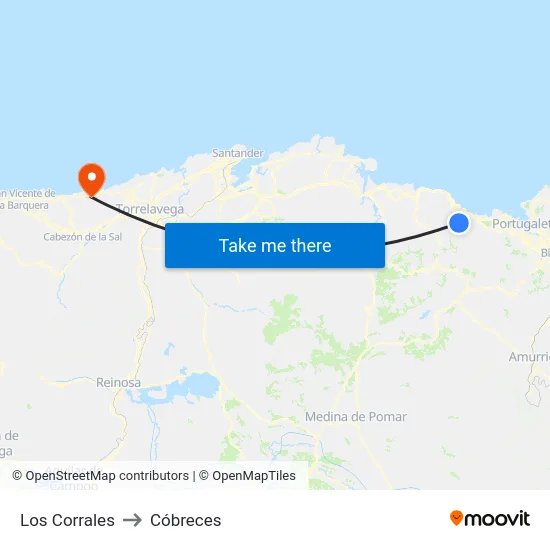 Los Corrales to Cóbreces map