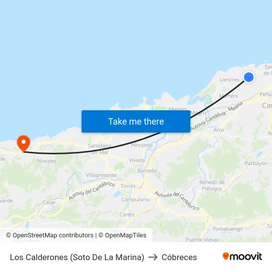 Los Calderones (Soto De La Marina) to Cóbreces map