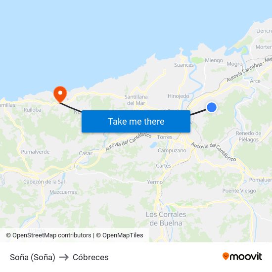 Soña (Soña) to Cóbreces map
